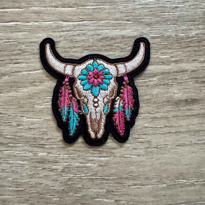 On A Whim Hats Boho Steer Skull Iron-On Patch