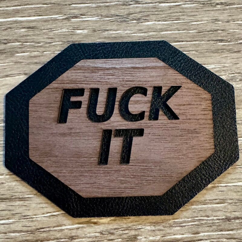 On A Whim Hats Bold Black Leather Octagon F-It Iron-On Patch