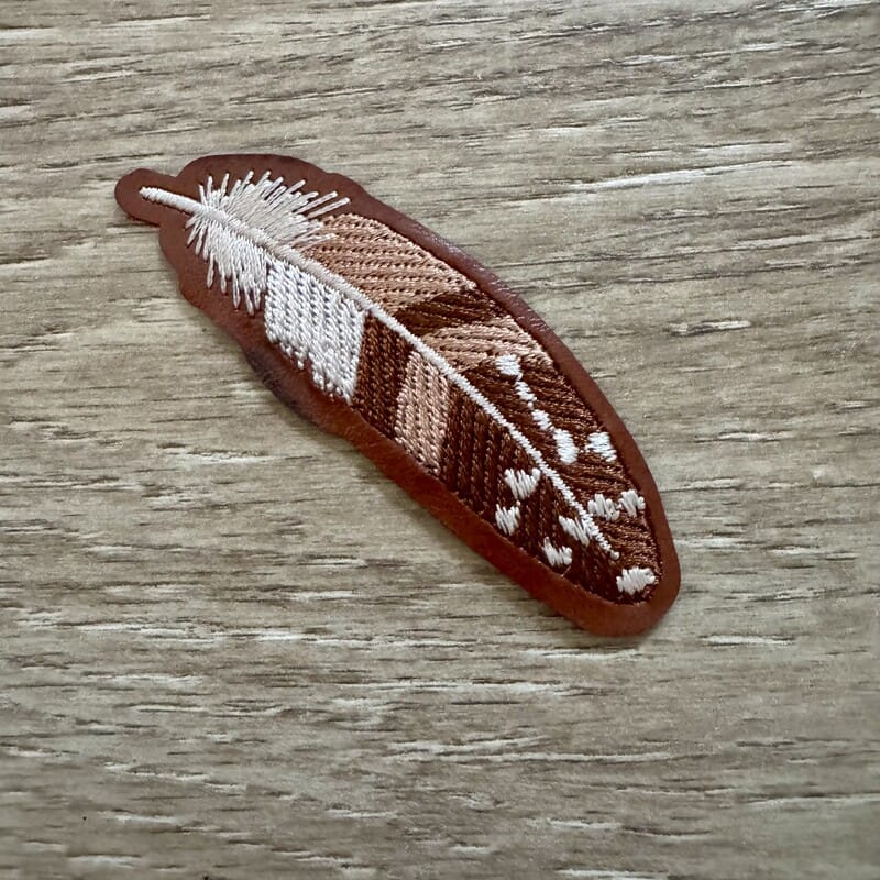 On A Whim Hats Brown Feather Leather Iron-On Patch