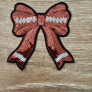 On A Whim Hats Brown Sequin Football Bow Iron-On Patch