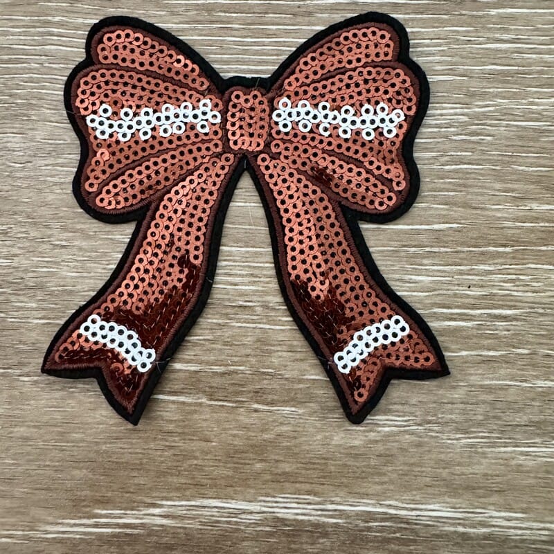 On A Whim Hats Brown Sequin Football Bow Iron-On Patch