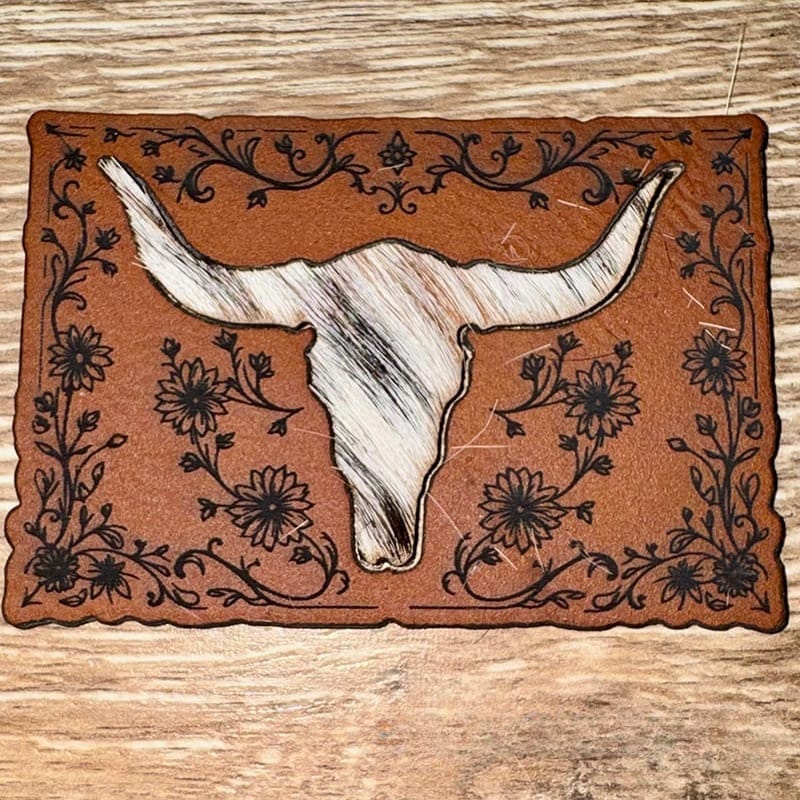 On A Whim Hats Bull-Headed Genuine Cowhide and Leather Iron-On Patch