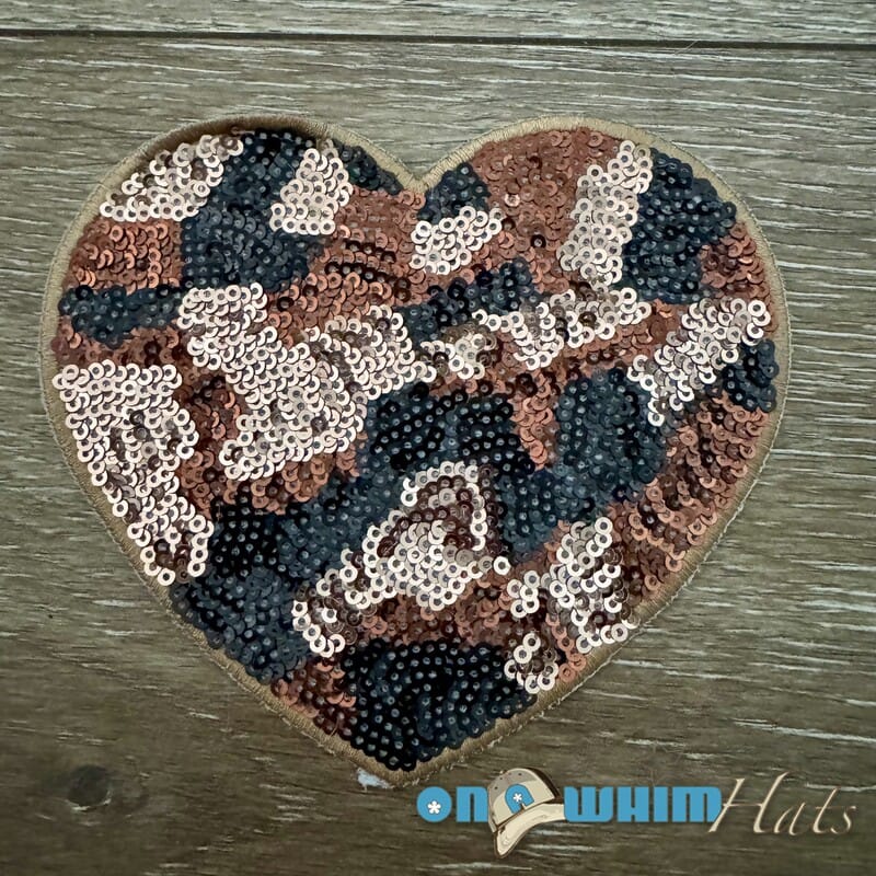 On A Whim Hats Camo Sequin Heart Iron-On Patch (multiple colors)