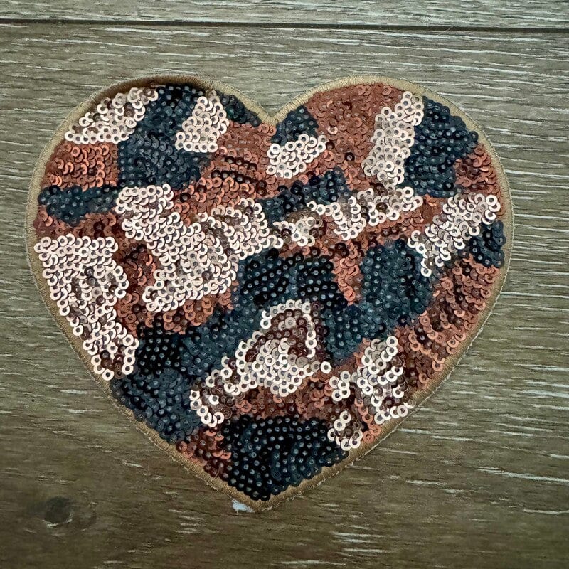 On A Whim Hats Camo Sequin Heart Iron-On Patch (multiple colors)