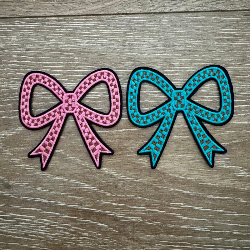 On A Whim Hats Checkered Bow Iron-On Patch
