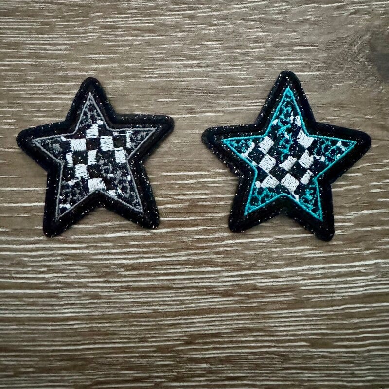 On A Whim Hats Checkered Glitter Star Iron-On Patch