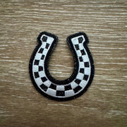 On A Whim Hats Checkered Lucky Horseshoe Iron-On Patch
