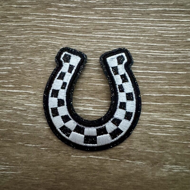 On A Whim Hats Checkered Lucky Horseshoe Iron-On Patch