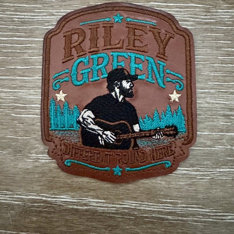 Country singer silhouette leather iron-on patch playing guitar for trucker hats