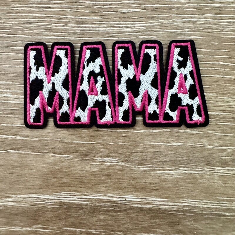 On A Whim Hats Cow Print Mama Iron-On Patch