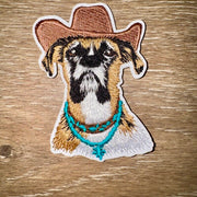 On A Whim Hats Cowboy Dog Turquoise Iron-On Patch
