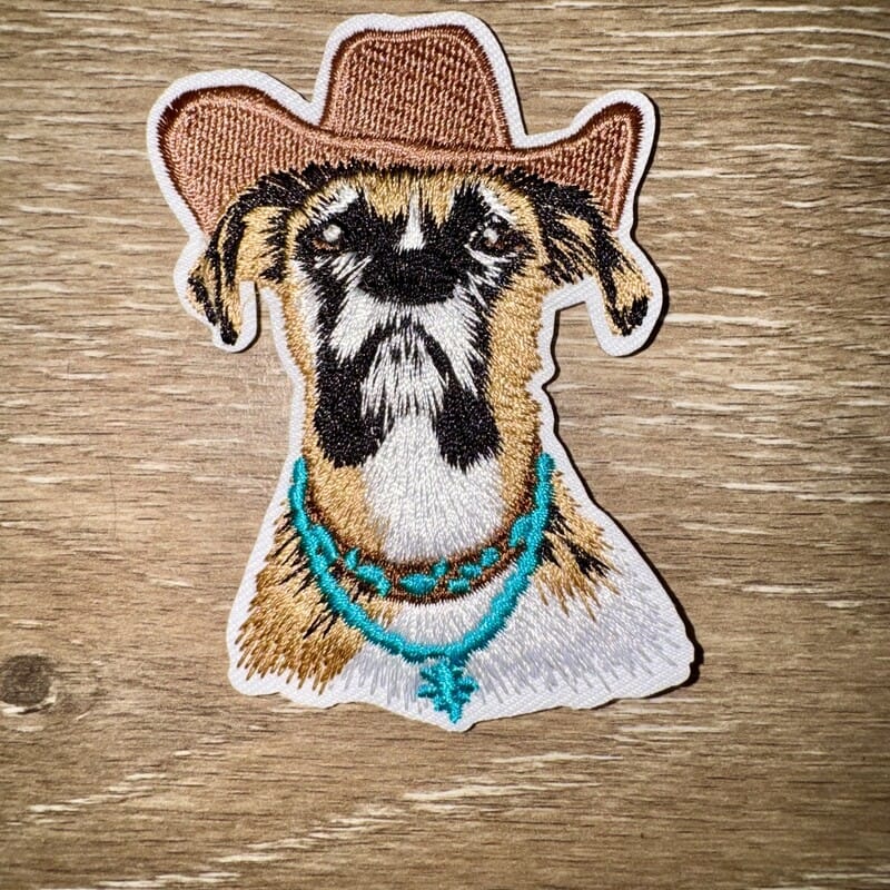 On A Whim Hats Cowboy Dog Turquoise Iron-On Patch