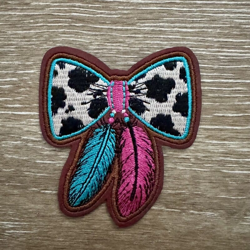 On A Whim Hats Cowgirl Cow Print Feather Bow Iron-On Patch