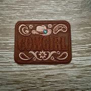 On A Whim Hats Cowgirl Tonal Leather Iron-On Patch