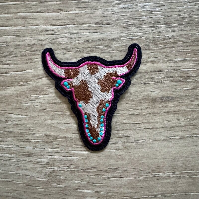 On A Whim Hats Cowhide Steer Skull Iron-On Patch