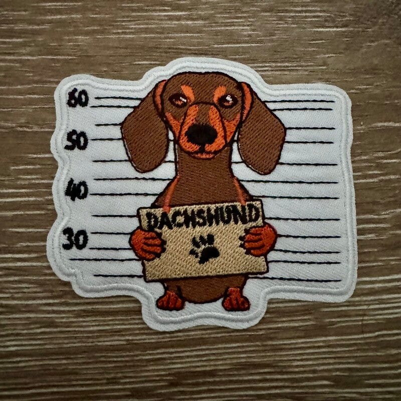On A Whim Hats Dachshund Mugshot Iron-On Patch