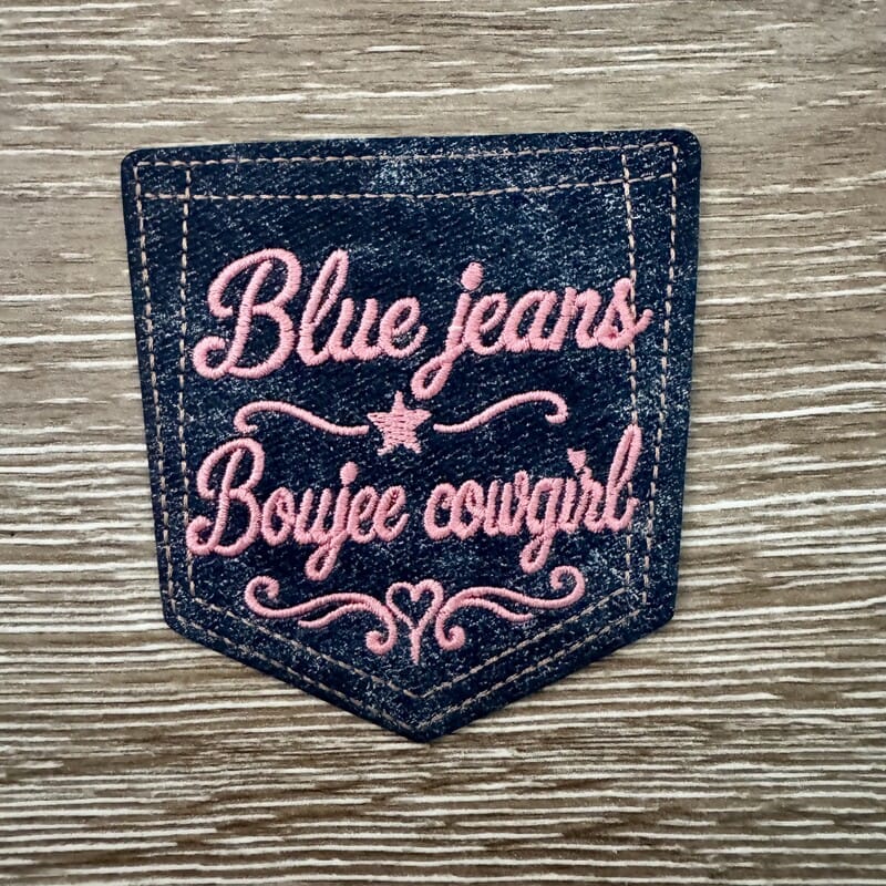 On A Whim Hats Boujee Cowgirl Denim Pocket Iron-On Patch