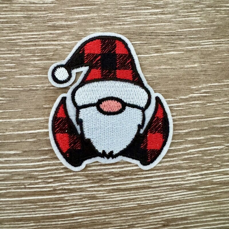 On A Whim Hats Buffalo Plaid Gnome Iron-On Patch