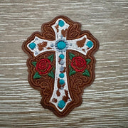 On A Whim Hats Cow Print Rose Cross Iron-On Patch