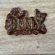 On A Whim Hats Cowgirl Hat, Horseshoe &amp; Butterflies Iron-On Patch - Walnut Wood-Tone
