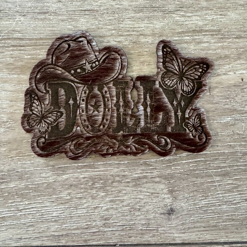 On A Whim Hats Cowgirl Hat, Horseshoe &amp; Butterflies Iron-On Patch - Walnut Wood-Tone