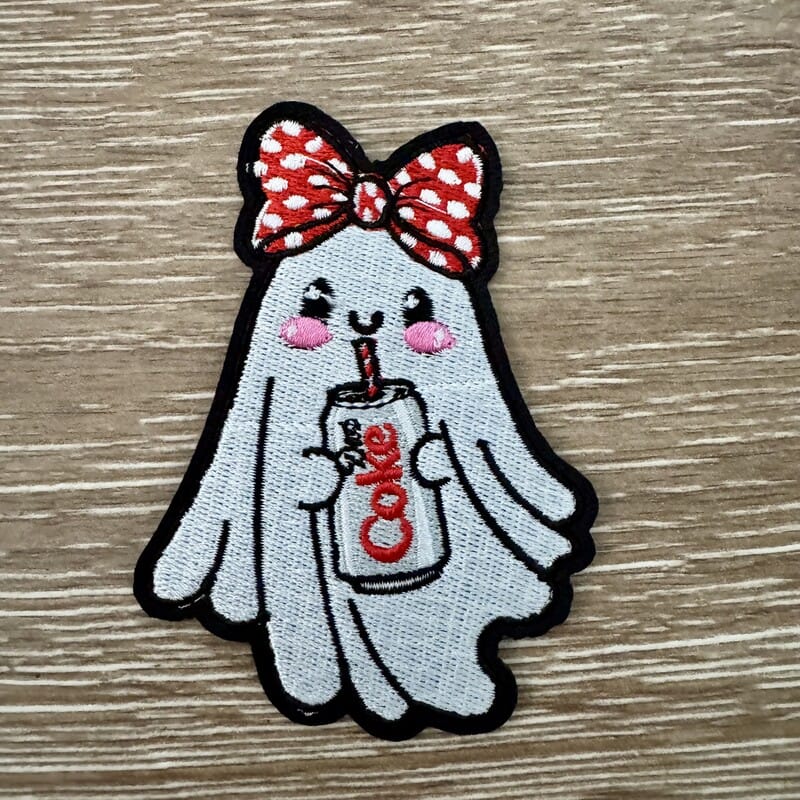 On A Whim Hats Cute Ghost with Soda Can Iron-On Patch
