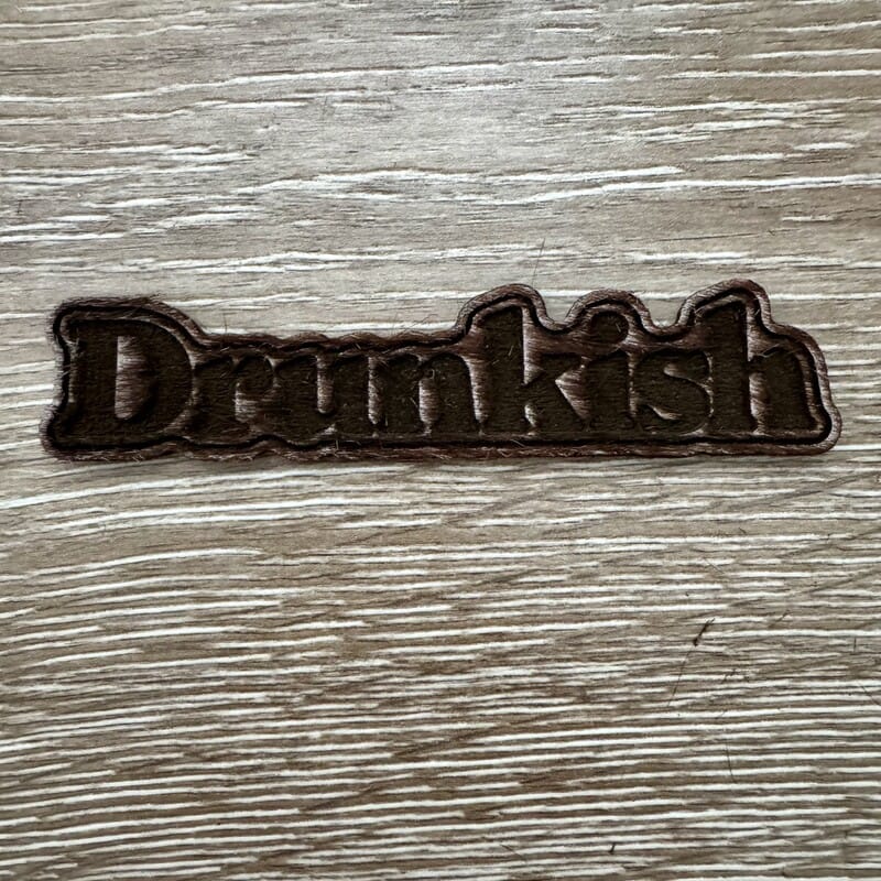 On A Whim Hats Drunkish Wood-Tone Iron-On Patch
