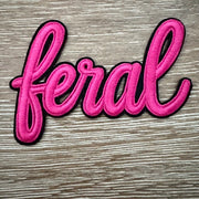 On A Whim Hats Feral Script Pink Iron-On Patch