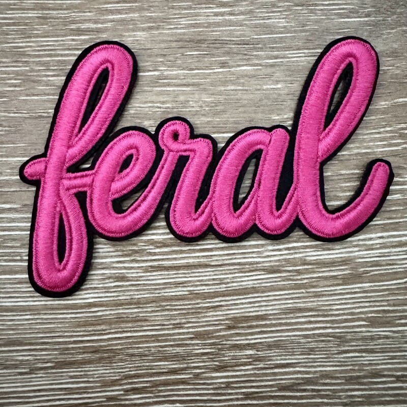 On A Whim Hats Feral Script Pink Iron-On Patch