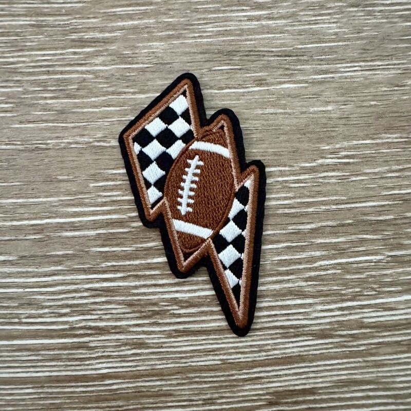 On A Whim Hats Football Checkered Flag Bolt Iron-On Patch