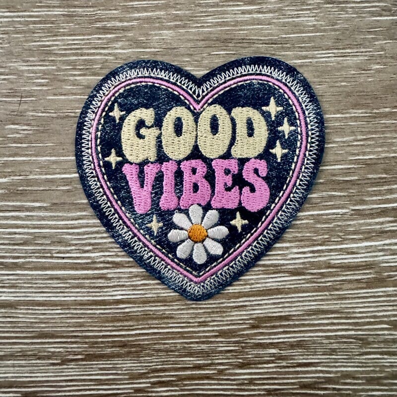 On A Whim Hats Good Vibes Denim Heart Iron-On Patch