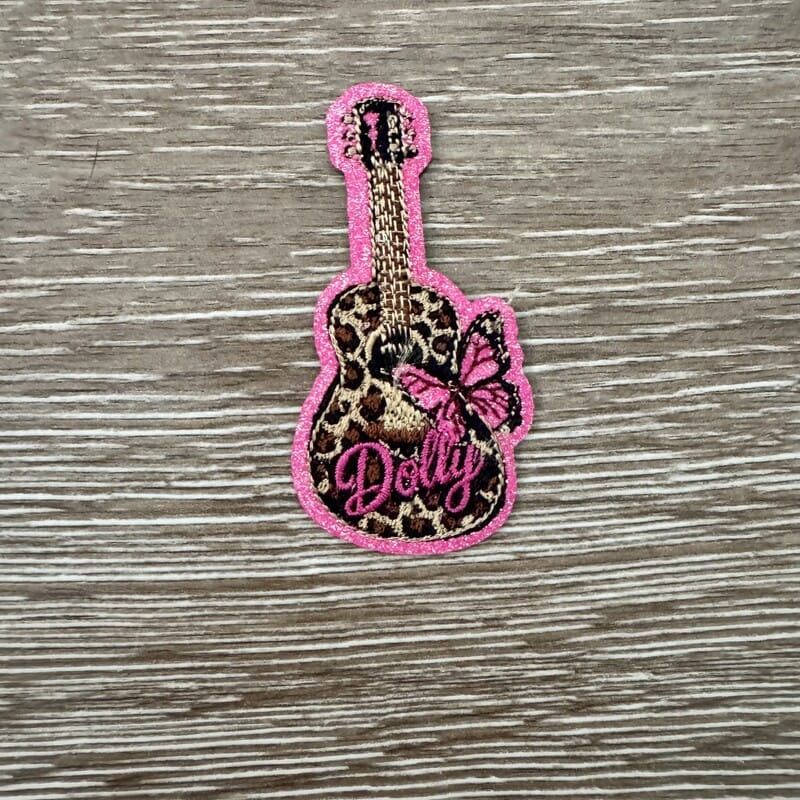 On A Whim Hats Leopard Print Guitar & Butterfly Iron-On Patch