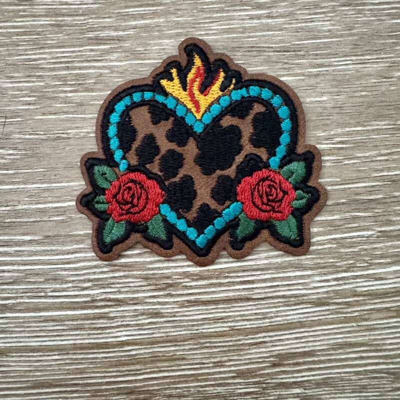 On A Whim Hats Leopard Print Sacred Heart Rose Iron-On Patch