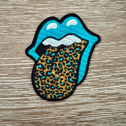 On A Whim Hats Leopard Print Tongue and Lips Iron-On Patch