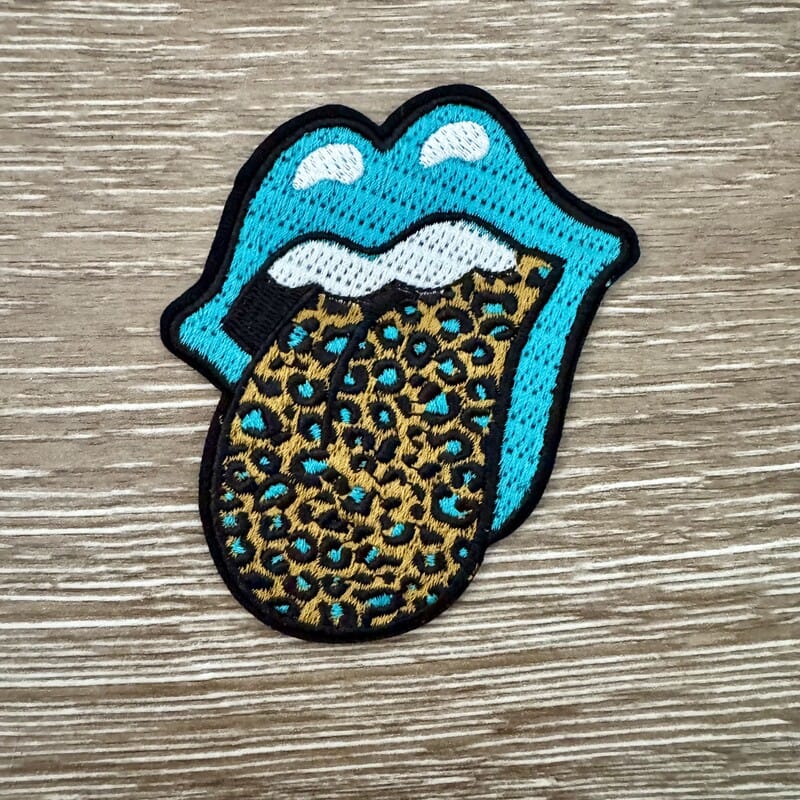 On A Whim Hats Leopard Print Tongue and Lips Iron-On Patch