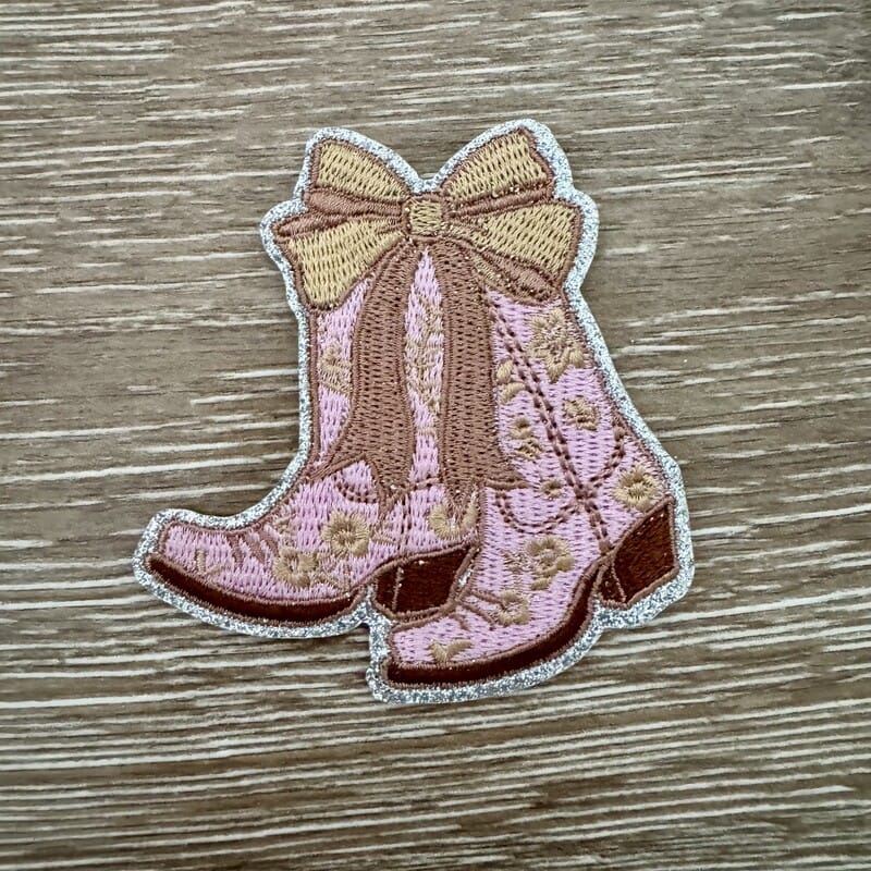 On A Whim Hats Pink Floral Cowgirl Boots Iron-On Patch