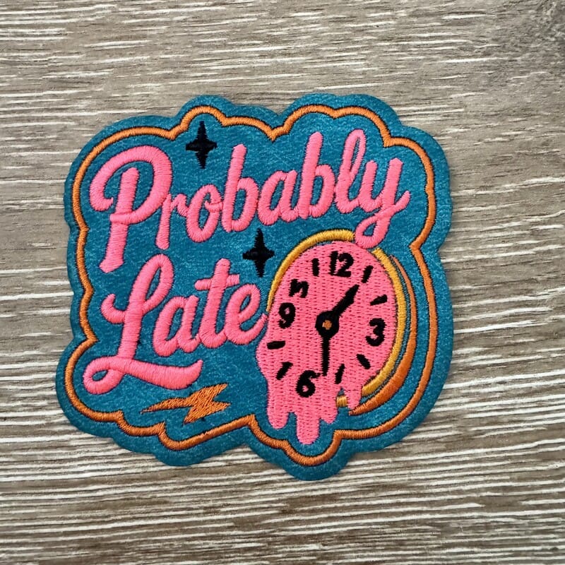 On A Whim Hats Probably Late Melting Clock Iron-On Patch