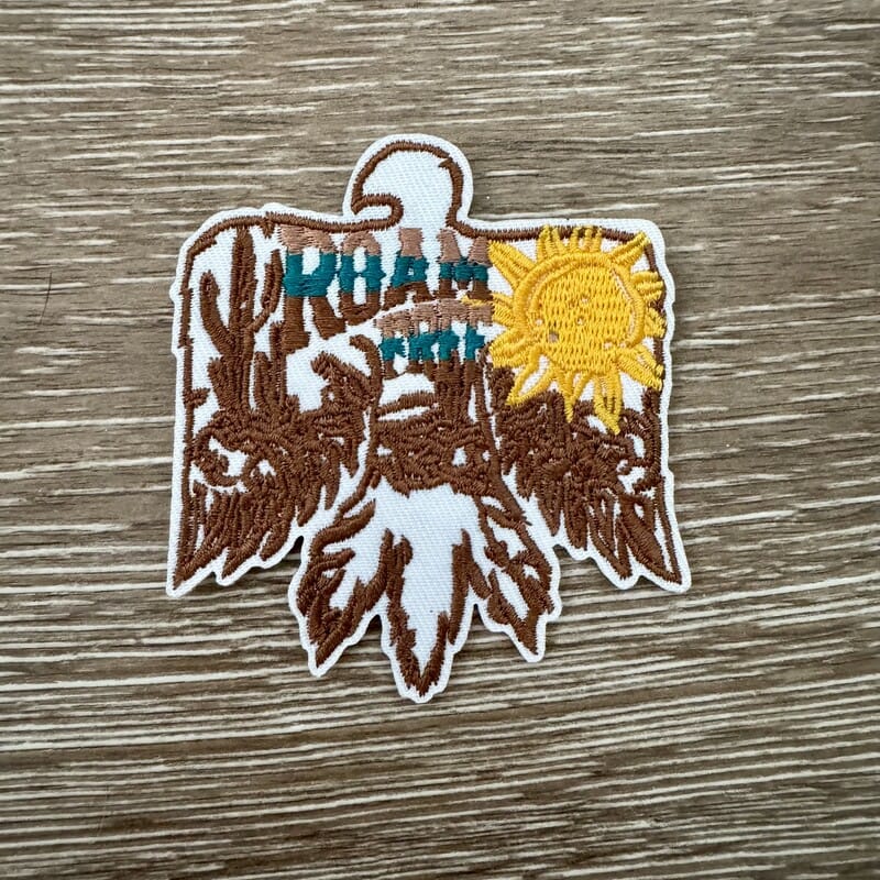 On A Whim Hats Roam Free Thunderbird Desert Iron-On Patch