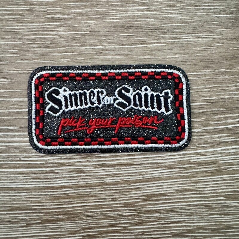 On A Whim Hats Sinner or Saint Pick Your Poison Iron-On Patch