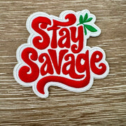 On A Whim Hats Stay Savage Retro Script Iron-On Patch