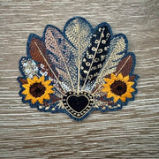 On A Whim Hats Sunflower Feather Fan Boho Iron-On Patch