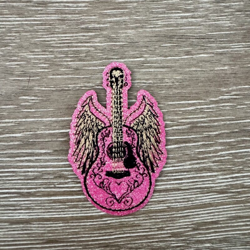 On A Whim Hats Winged Guitar Iron-On Patch