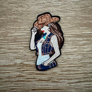 On A Whim Hats Denim Cowgirl Pinup Iron-On Patch