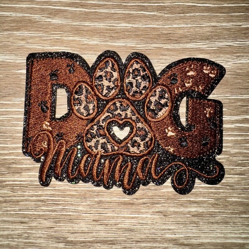On A Whim Hats Dog Mama Copper Glitter Iron-On Patch