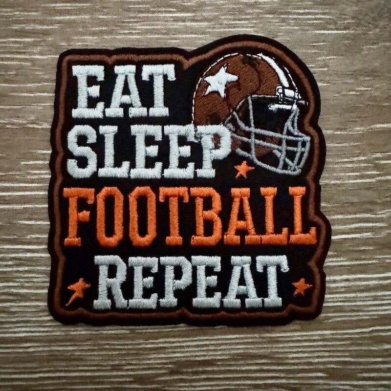 On A Whim Hats Eat Sleep Football Repeat Iron-On Patch
