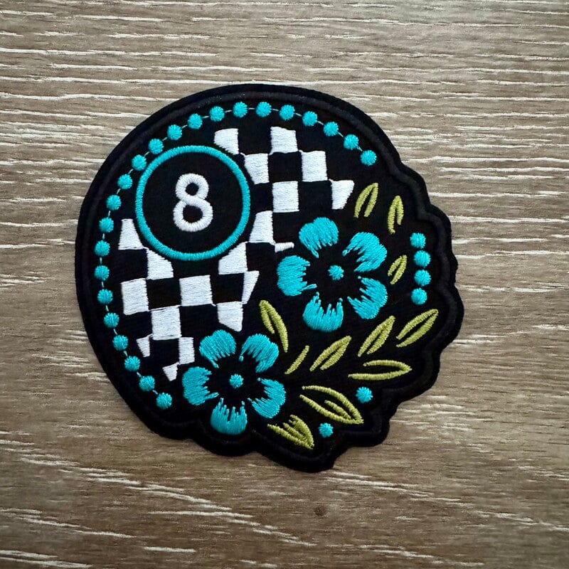On A Whim Hats Eight Ball Checkered Flower Iron-On Patch