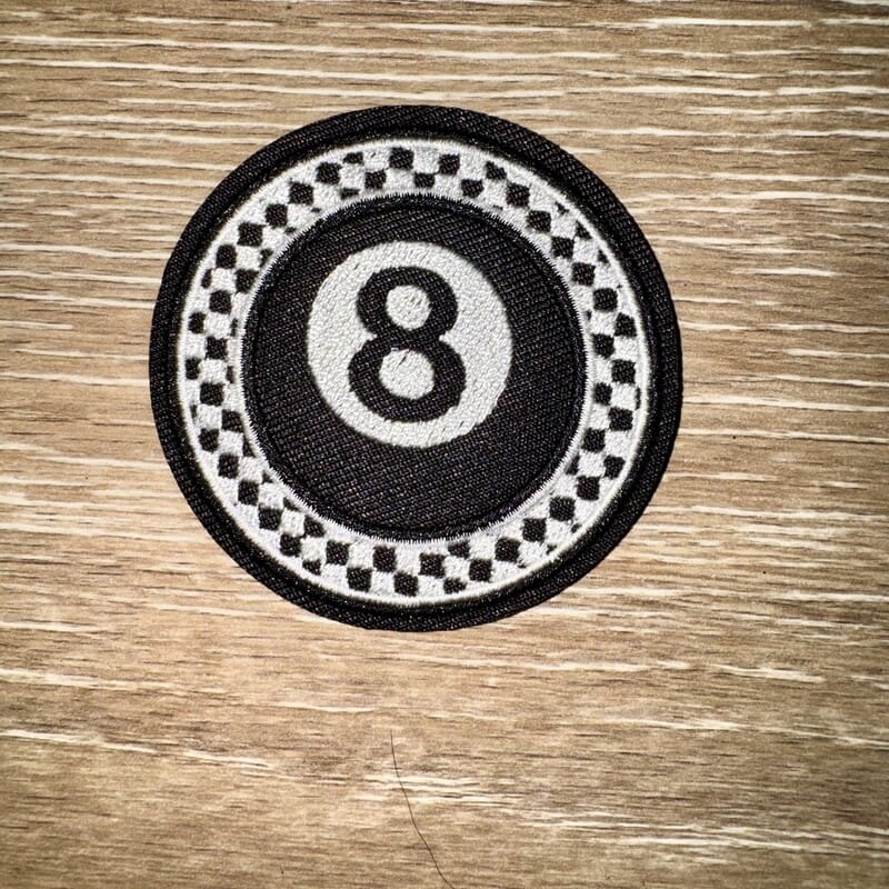 On A Whim Hats Eight Ball Checkered Iron-On Patch - Black