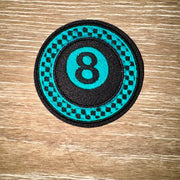 On A Whim Hats Eight Ball Checkered Iron-On Patch - Turquoise