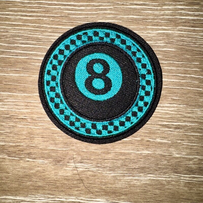 On A Whim Hats Eight Ball Checkered Iron-On Patch - Turquoise