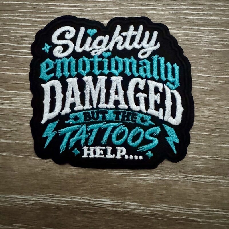 On A Whim Hats Emotionally Damaged Tattoos Iron-On Patch